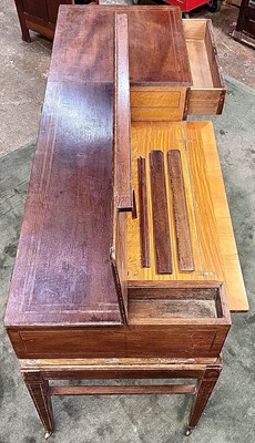 Lot 3120 - A mahogany spinet converted to a desk, the...