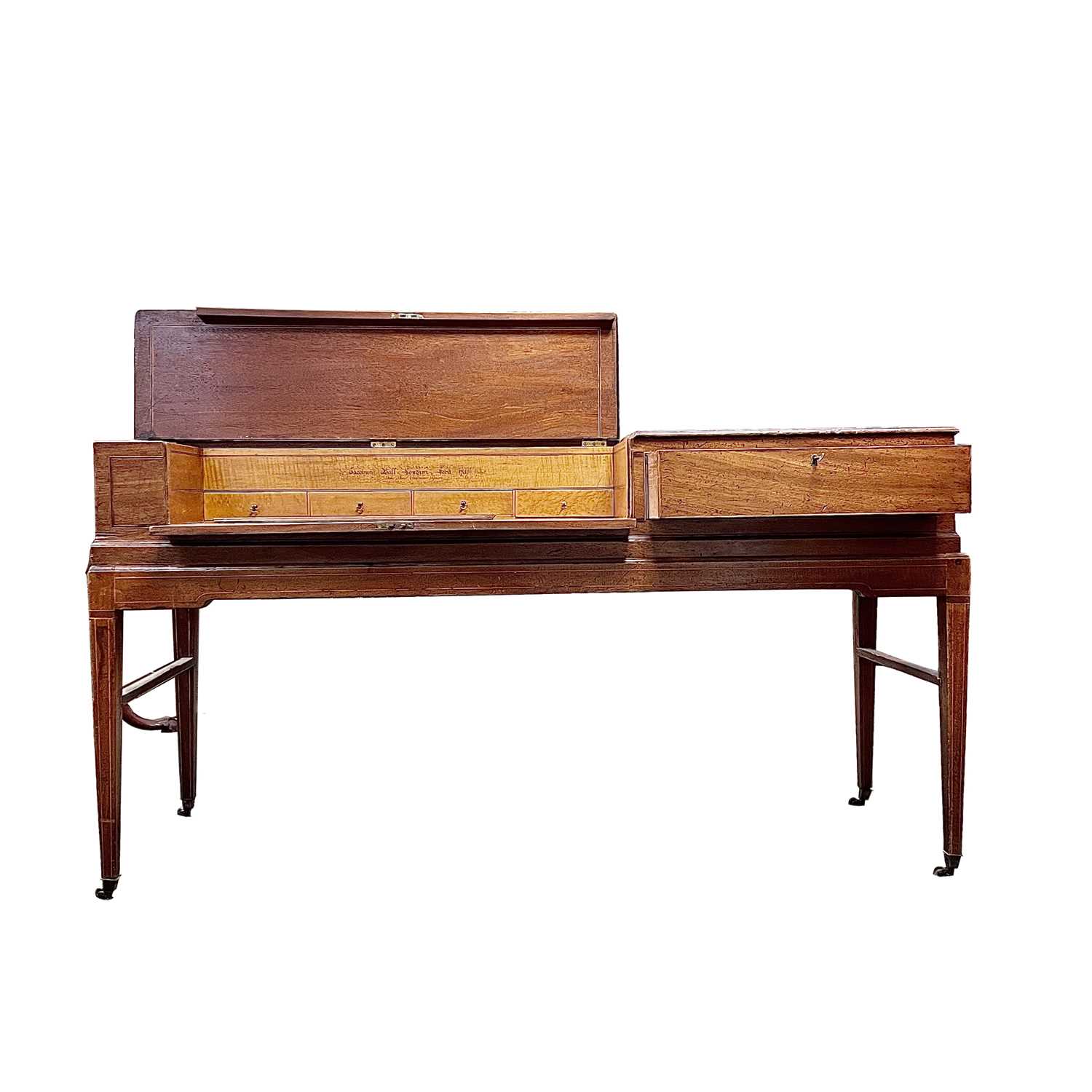 Lot 3120 - A mahogany spinet converted to a desk, the...
