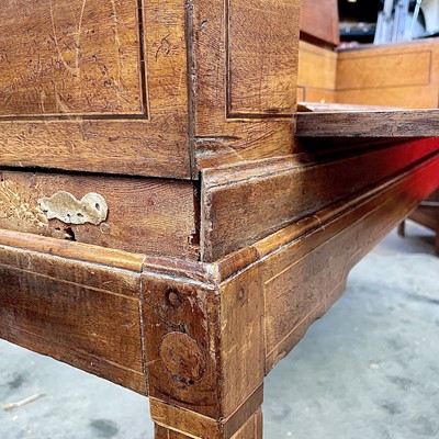 Lot 3120 - A mahogany spinet converted to a desk, the...