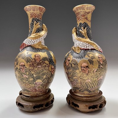 Lot 48 - A pair of Japanese Satsuma porcelain vases,...