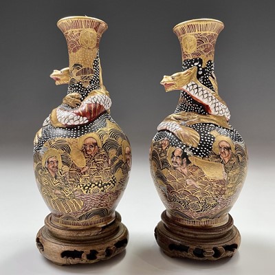 Lot 48 - A pair of Japanese Satsuma porcelain vases,...