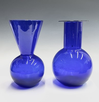 Lot 1114 - A blue glass vase, with cylindrical neck and...