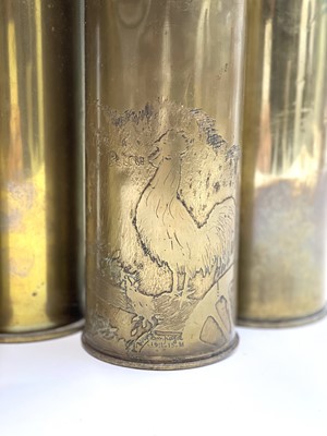 Lot 107 - A French WWI trench art shell case, engraved...