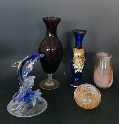 Lot 96 - A cobalt blue and gold enamelled bud vase, a...