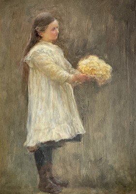 Lot 1220 - Newlyn School Girl with Flowers Oil on panel...