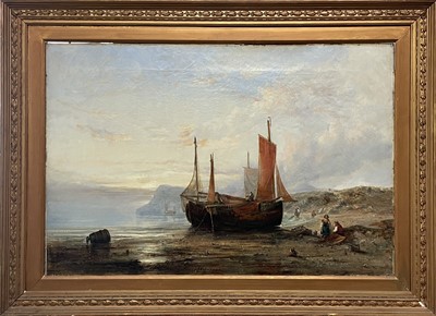Lot 1055 - Edwin HAYES (1819-1904) Boats Aground Oil on...