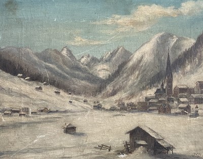 Lot 1131 - Alpine Village Oil on canvas Initialled J S D...