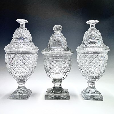 Lot 919 - A pair of cut glass sweet meat jars and covers,...