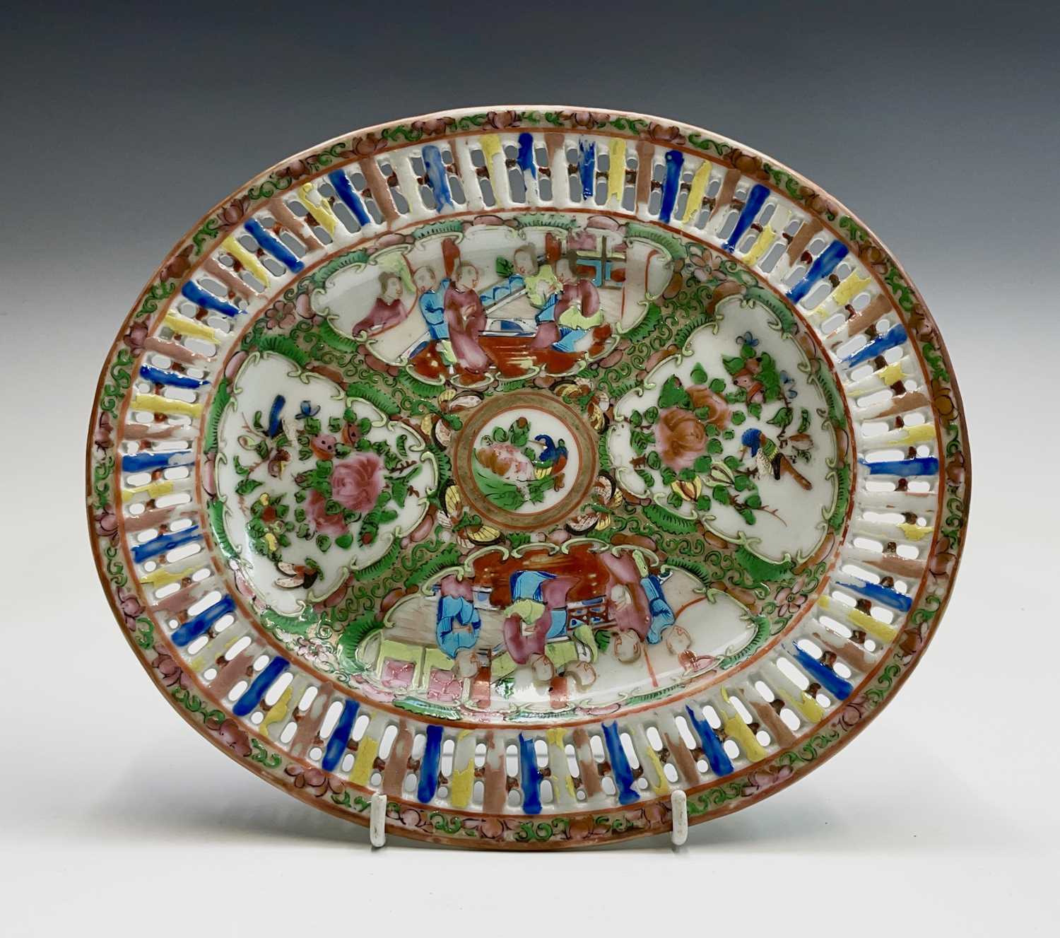 Lot 150 - A Chinese Canton porcelain oval dish, 19th...