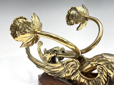 Lot 135 - A pair of Victorian brass dragon candle...