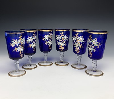 Lot 1113 - A Murano blue glass water set, the jug and six...