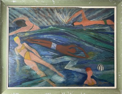 Lot 162 - Ray AMBROSE (1926-1989) The Swimmers Oil on...