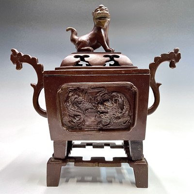 Lot 149 - A Chinese bronze censer on stand, Xuande seal...