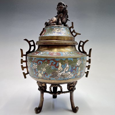 Lot 152 - A Chinese bronze and champleve incense burner,...