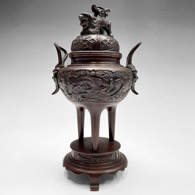 Lot 132 - A Chinese bronze incense burner, late 19th...