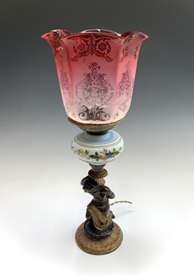 Lot 301 - A late 19th century painted spelter and glass...