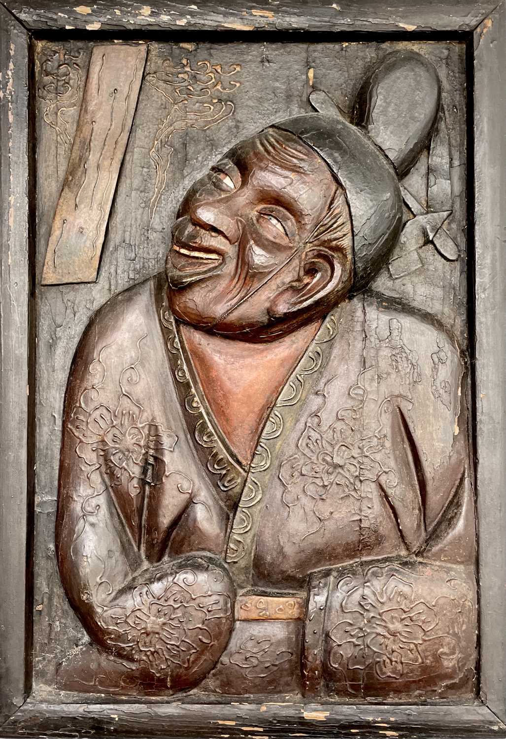 Lot 120 - A rare Chinese carved wood opium den sign,...