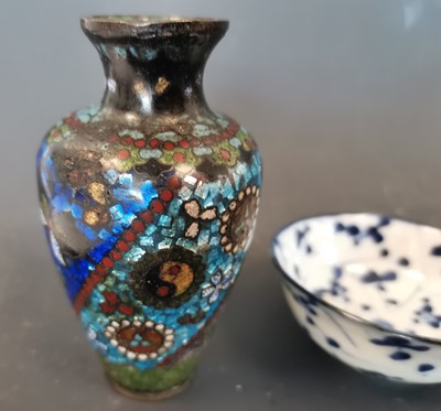 Lot 21 - A small bronze Japanese cloissone vase with a...
