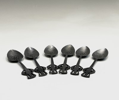 Lot 149 - A six Arts and Crafts period pewter teaspoons,...