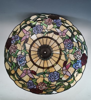 Lot 3 - A large Tiffany style stained glass lamp shade,...