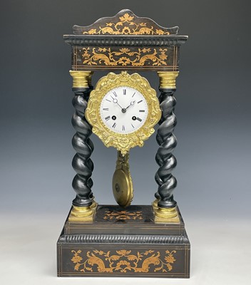 Lot 2904 - A mid 19th century French portico mantel clock,...