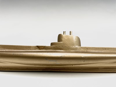 Lot 123 - A bronze model of a submarine, length 27.25cm,...