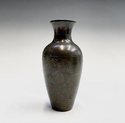 Lot 190 - A Chinese silver inlaid bronze vase, Shisou...