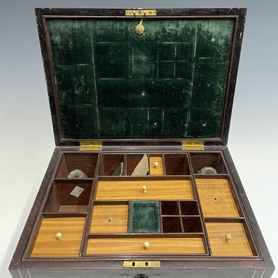 Lot 198 - A rosewood and brass inlaid work/travel box,...