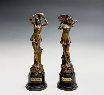 Lot 204 - A pair of Art Deco spelter female figures,...