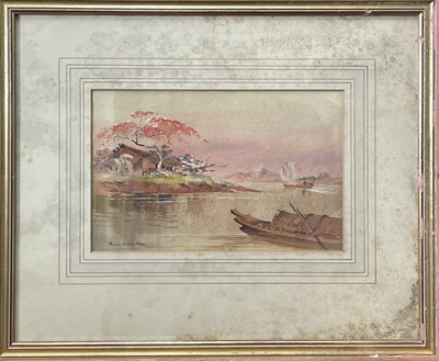 Lot 1031 - A Burmese watercolour of a river scene, signed...