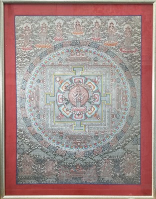 Lot 202 - A Tibetan painted Thangka, 20th century, frame...