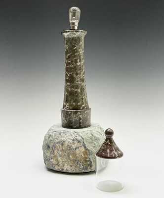 Lot 213 - A Cornish serpentine table lamp, modelled as a...