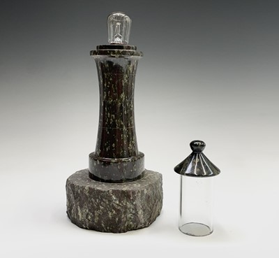 Lot 213 - A Cornish serpentine table lamp, modelled as a...