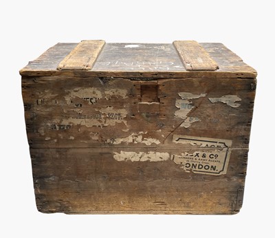 Lot 1037 - A pine travelling case, with zinc liner,...