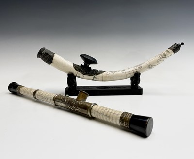 Lot 241 - A Chinese curved bone opium pipe, late...