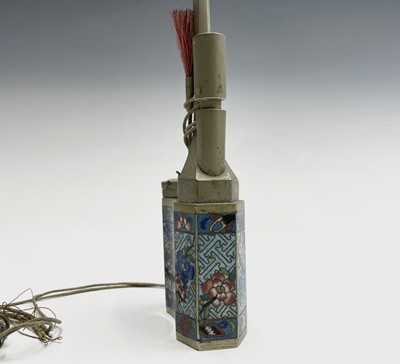 Lot 244 - A Chinese cloisonne enamel nickel opium pipe,...