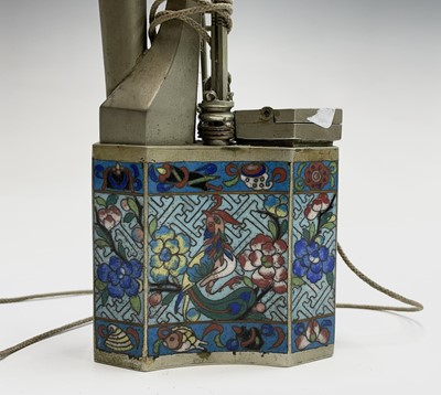 Lot 244 - A Chinese cloisonne enamel nickel opium pipe,...