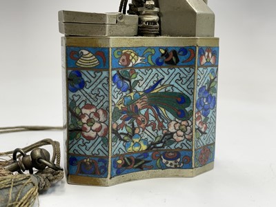 Lot 244 - A Chinese cloisonne enamel nickel opium pipe,...