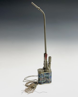 Lot 244 - A Chinese cloisonne enamel nickel opium pipe,...