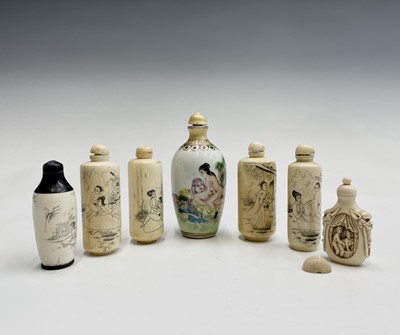 Lot 248 - Four cylindrical bone snuff bottles, all...