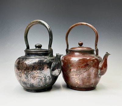 Lot 272 - A Japanese copper kettle and cover, embossed...