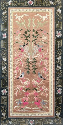 Lot 280 - A Chinese silk embroidered panel, 20th century,...