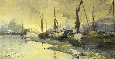 Lot 197 - Gerald PHILLIPS (XX) Wharfside Boats Oil on...