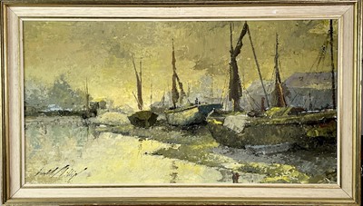 Lot 197 - Gerald PHILLIPS (XX) Wharfside Boats Oil on...