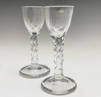 Lot 959 - Two near matching George III cordial glasses,...