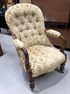 Lot 18 - A late Victorian walnut button back armchair...