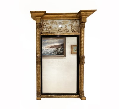 Lot 3139 - A Regency gilt mirror, the verre eglomise...