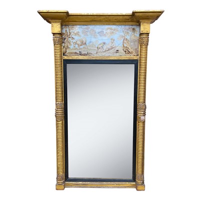 Lot 3139 - A Regency gilt mirror, the verre eglomise...