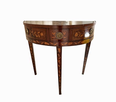 Lot 3140 - A Dutch marquetry mahogany half round side...