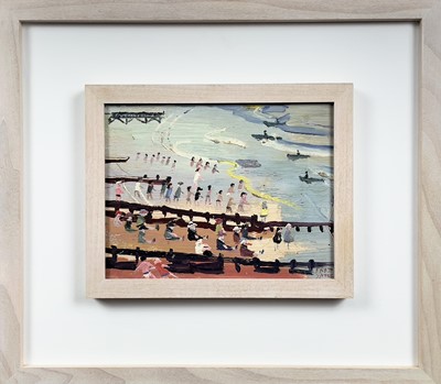 Lot 158 - Fred YATES (1922-2008) Day at the Beach Oil on...